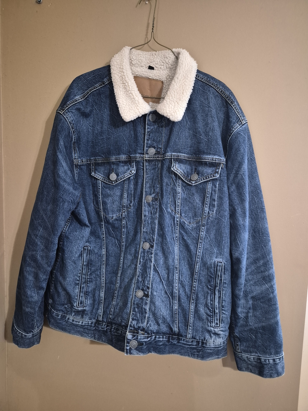Men's American Eagle Denim Sherpa Jacket with Collar XL